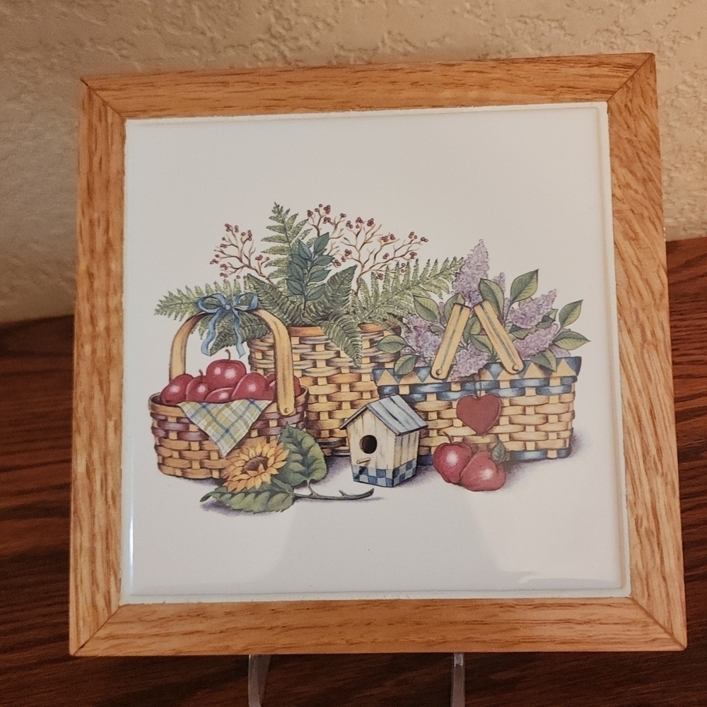 Country Kitchen Trivet Baskets of Apples and Flowers